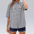 thumbnail image 2 of Aoiroe Women Tops,Fashion Clothing Embroidered Tops Vintage Vacation Tees Women Button Down Shirt Traditional Summer Blouse Plus Size Spring Clothes Dark Gray 2XL, 2 of 5
