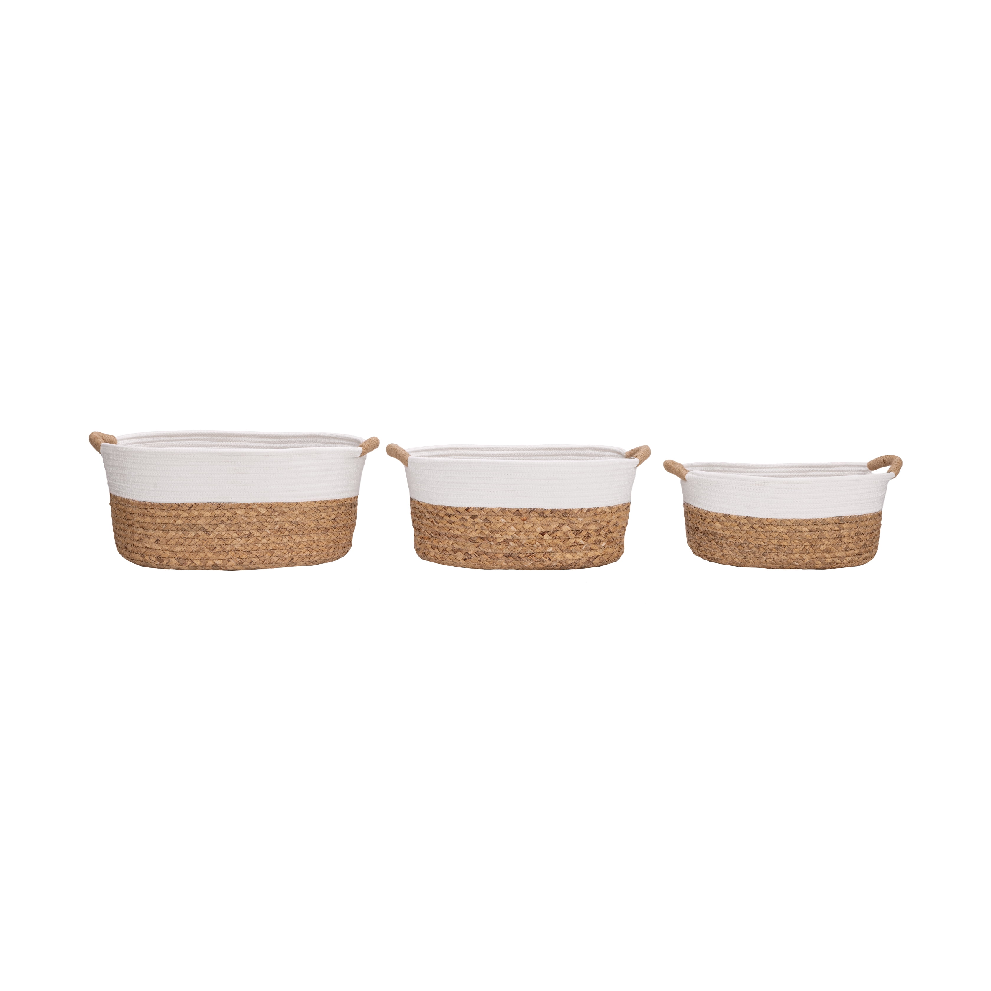 Seville Classics 3-Piece Natural Water Hyacinth and Rope Handwoven Basket Set, White