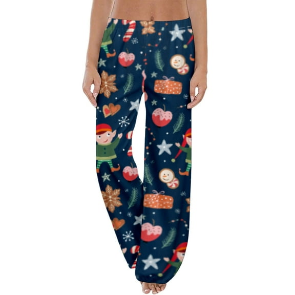 Fiaer Christmas Womens Pajamas Pants Oversized Funny Graphic Sleepwear Trousers Casual Trendy High Waisted Pjs Slacks Dark Blue XL