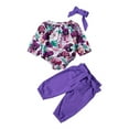 thumbnail image 1 of Newborn Baby Girls Long Sleeve Flower Print Romper + Solid Color Pants+ Bow Hairband Clothes, 1 of 9