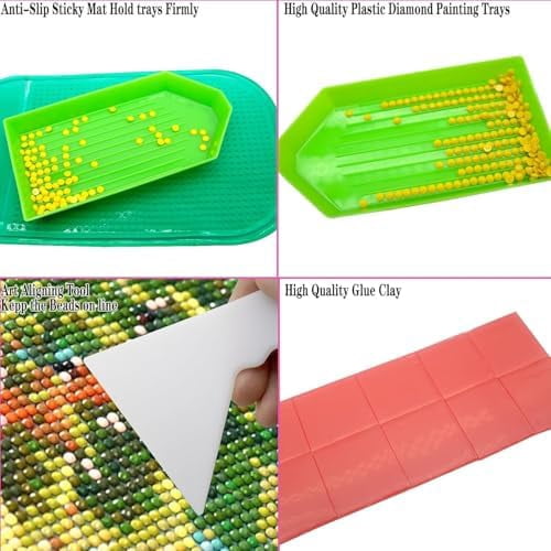 YNGLLC 94PCS 5D Diamond Art Painting Tools and Accessories Kits,with 20 Plastic Diamond Trays,20pcs Glue Clay,20 Diamond Art Painting pens,Non-Slip Clips,tweezer,and Diamond Crreection