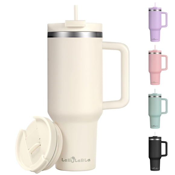 Vaso Labulabla de 1,2 L con mango de acero inoxidable, color beige