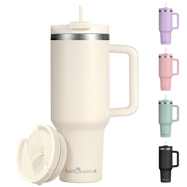 Vaso Labulabla de 1,2 L con mango de acero inoxidable, color beige