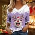 thumbnail image 2 of Women's Autumn Winter Casual Fashion V Neck Collar Christmas Print Long Sleeve T Shirt Tops Casual Shirts, 2 of 5