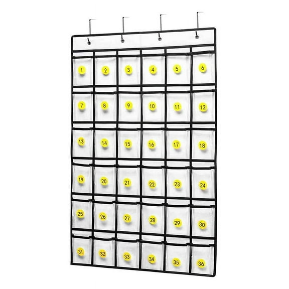Cell Phone Pocket Diagram, Classroom Organizer Calculator Holder Door Hanging Jewelry Storage Box - 36 Clear Pockets New