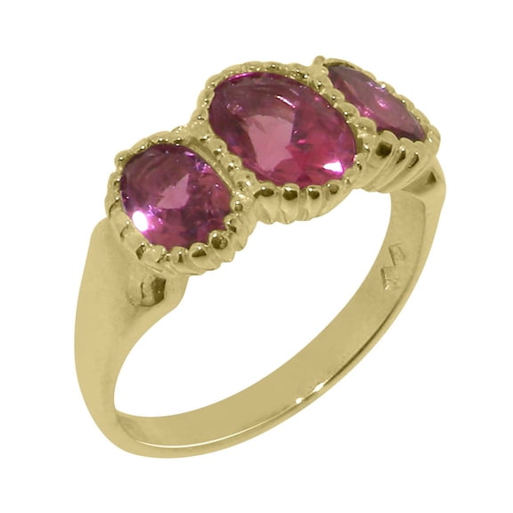 LBG British Made 9k Yellow Gold Natural Pink Tourmaline Womens Anniversary Ring - 33 size options - Size 10