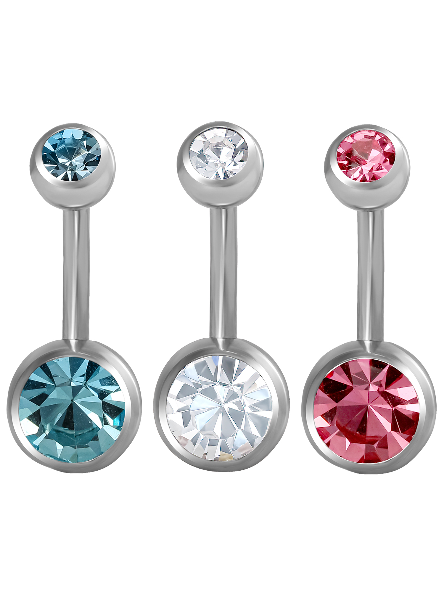 Women's Multicolor Crystal 14G Belly Rings 3-Pack