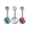 Body Jewelry - Women's 14G Multicolor Crystal Belly Rings, 3 Pack