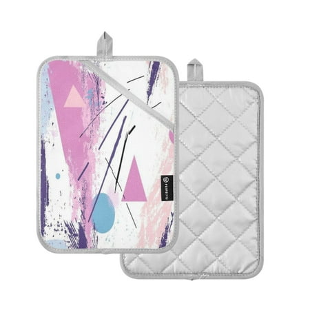 

2 Pcs Pot Holders Sets Oven Mitts Square Potholders Oven Hot Pads Heat Resistant for Kitchen Cooking Baking 7 x9.8 Pink Circles and Triangles