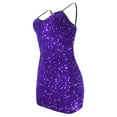 thumbnail image 4 of Rvkxad Elegant Dresses for Women Spaghetti Strap Dress Short Mini Sequin Sparkly Glitter Dresses Cocktail Evening Party Club Bodycon Sundress Purple L, 4 of 4