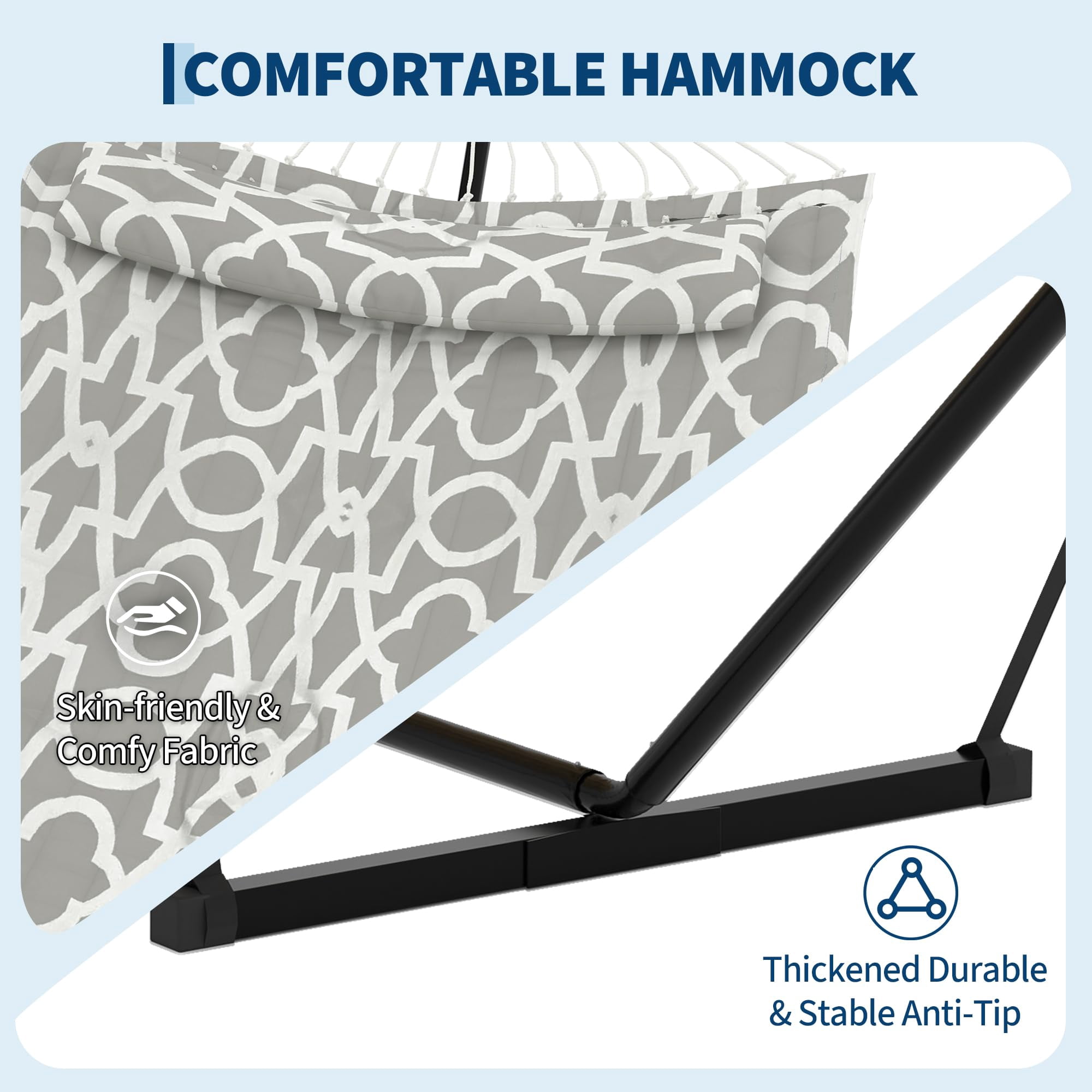 Heavy Duty 450 LBS Double Hammock with Stand & Pillow - 2 Person Outdoor Hammock with Balance Rope for Patio, Backyard, Poolside