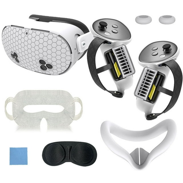 Ensemble d'Accessoires de Protection en Silicone pour Meta Quest 3S, Incluant Couvre-Poignée de Manette, Couvre-Coquille VR, Masque Facial, Couvre-Objectif, Poignée pour Pouce, Masque pour les Yeux, Étui de Protection pour Quest 3S