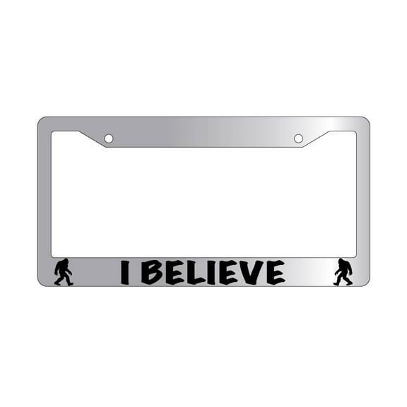 I Believe Bigfoot Chrome Plastic License Plate Frame Sasquatch