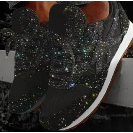 

Qikogu Women Flat Glitter Sneakers Casual Female Mesh Lace Up Bling Platform