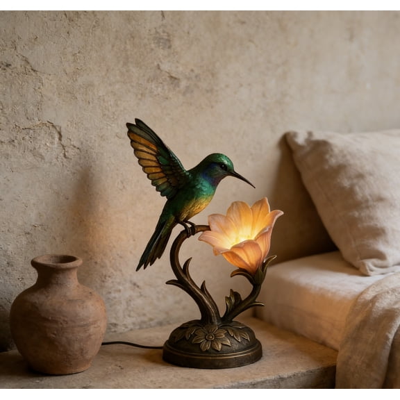 Flower Hummingbird Table Lamp - Cozy Ambiance Decorative Lamp for Bedroom, Ideal Holiday Birthday Housewarming Gift, Decorative Design Perfect for Bedroom, Living Room & Gift Giving, 1pc