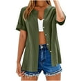 thumbnail image 7 of Htigea Womens Cardigan Tops Cotton Linen Short Sleeve Casual Button Down Lightweight Cardigans Army Green,M, 7 of 7