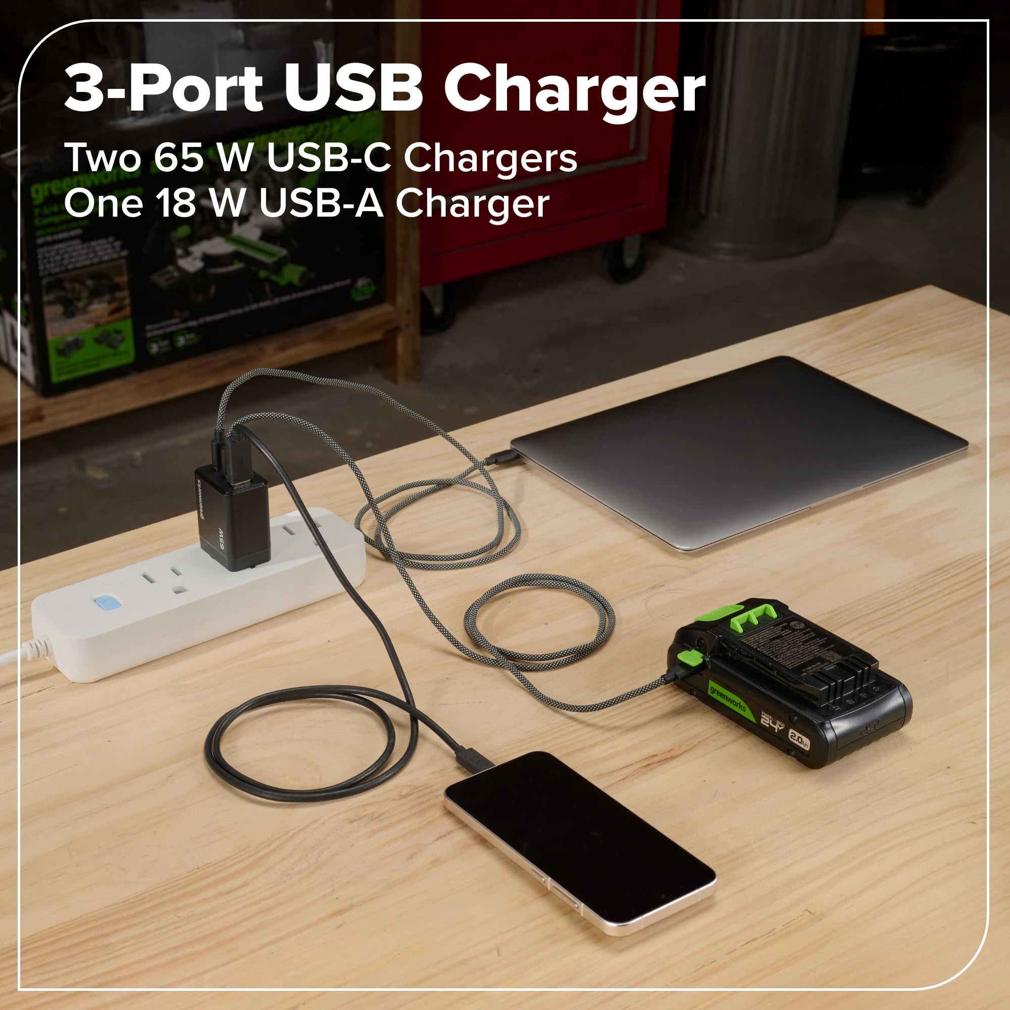 Greenworks 24V Cordless Brushless 400 in-lbs Drill/Driver+1950 in-lbs Impact Driver Combo,High Torque, Lightweight,w/(2) 2.0Ah USB-C Batteries,12000mAh Power Bank and 65W 3-Port USB-C Fast Charger