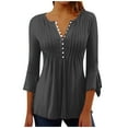 thumbnail image 2 of Sakmal V-Neck Blouses Women's Tunic Pleated Bell 3/4 Sleeve Peplum Shirts Gray Blouses Womens Summer Outfits, 2 of 5