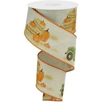 2.5" Green Vintage Farm Truck with Pumpkins Fall Autumn Wired Ribbon: Natural Expressions Brand Wired Edge Vintage Truck Ribbon RG0183618 Natural