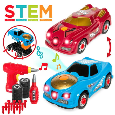 Best Choice Products 26-Piece 2-in-1 Kids Interactive Educational STEM Modification Take Apart Car Racer Toys w/ Sounds, Lights, 2 Car Bodies, Electric Drill Tool, Screwdriver - (Best Daily Driver Muscle Car)
