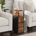 thumbnail image 2 of PrimeCook Shop Narrow Night Stand, Slim End Table, Tall Side Table with 3 Fabric Drawer, Small Bedside Table with Storage, Set of 2, for Living Room, Bedroom, Brown, 2 of 16
