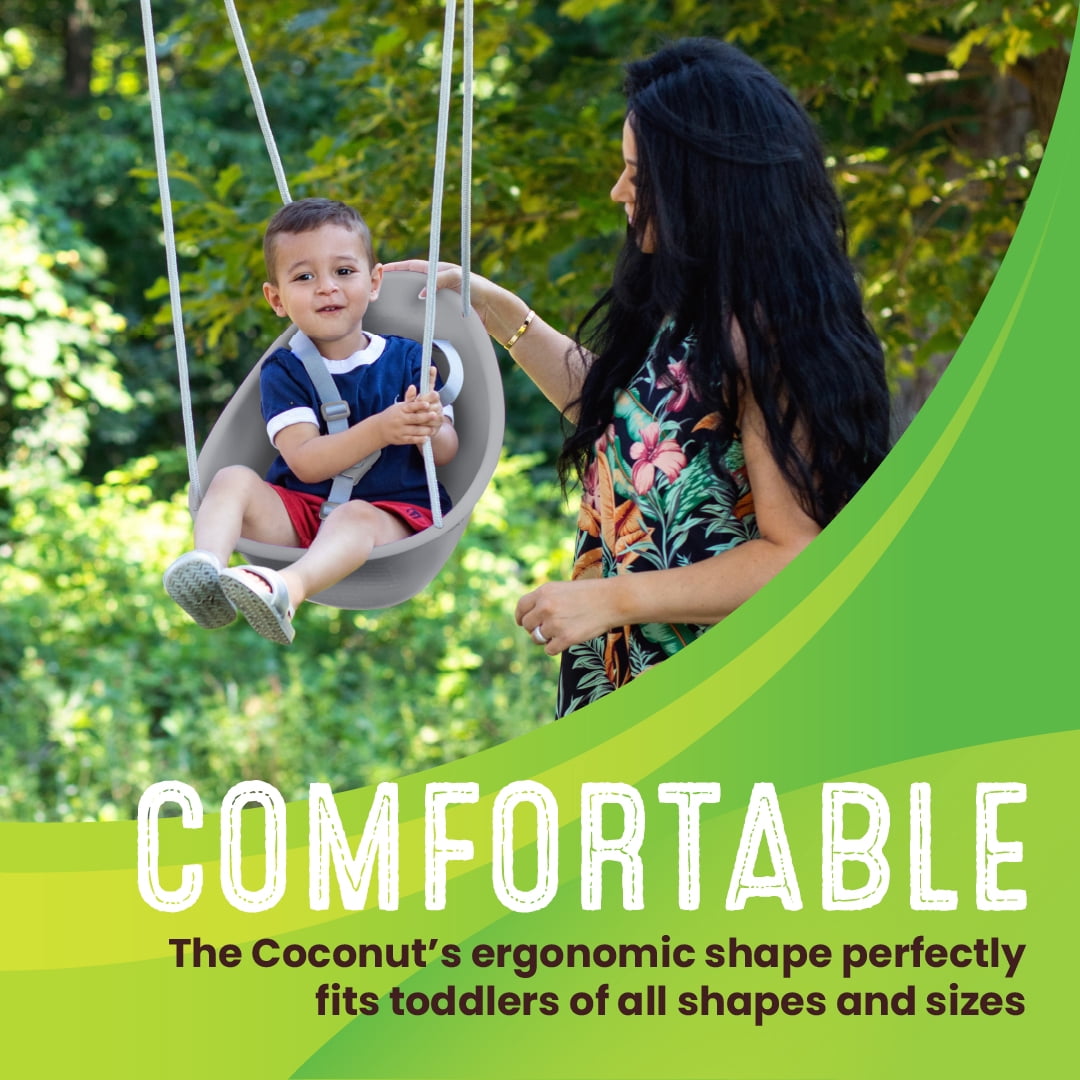 Swurfer Coconut Toddler Swing – Comfy Baby Swing Outdoor, Safe Quick Click Locking System, Easy Installation, Ages 6 - 36 Months, Gray