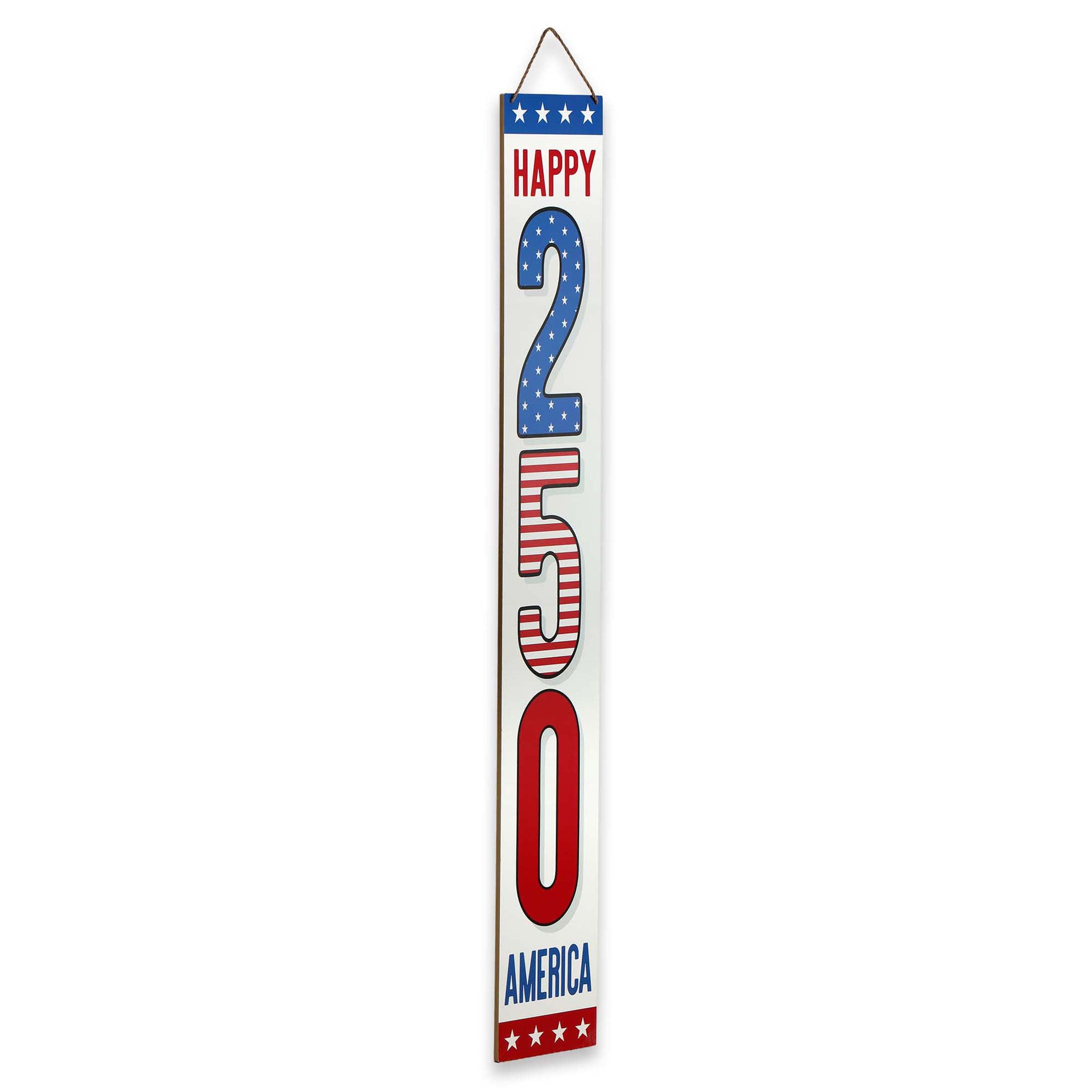 Double-Sided Happy 250 America/Hello Summer Wooden Porch Leaner Sign with Rope Hanger, Multicolor, 60", Patriotic by Way To Celebrate