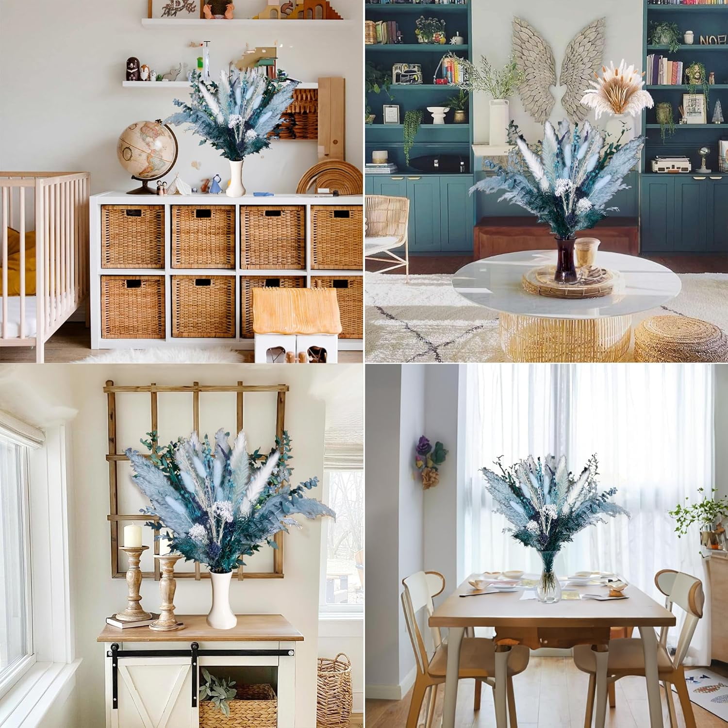 Pampas Grass Decor Dried Flowers With Blue Pampas Grass Boho Floral Arrangements For Home Office Wedding Centerpieces