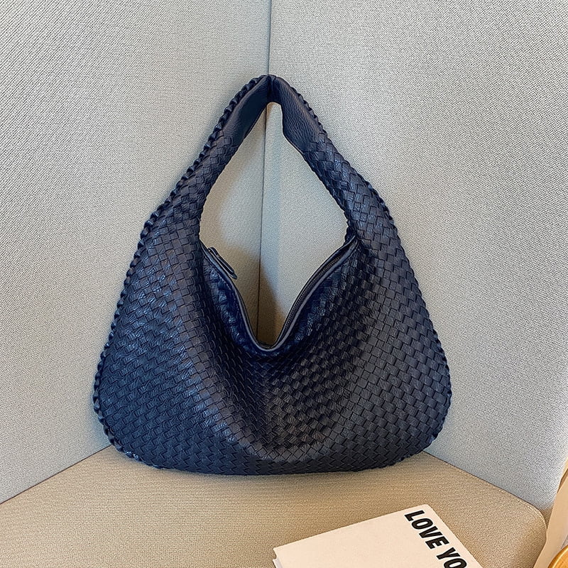 Handbag Designer Woven High Quality Shoulder Bag For Women Luxury Leather Large Capacity Handbag Casual Handbag For Women Navy Blue