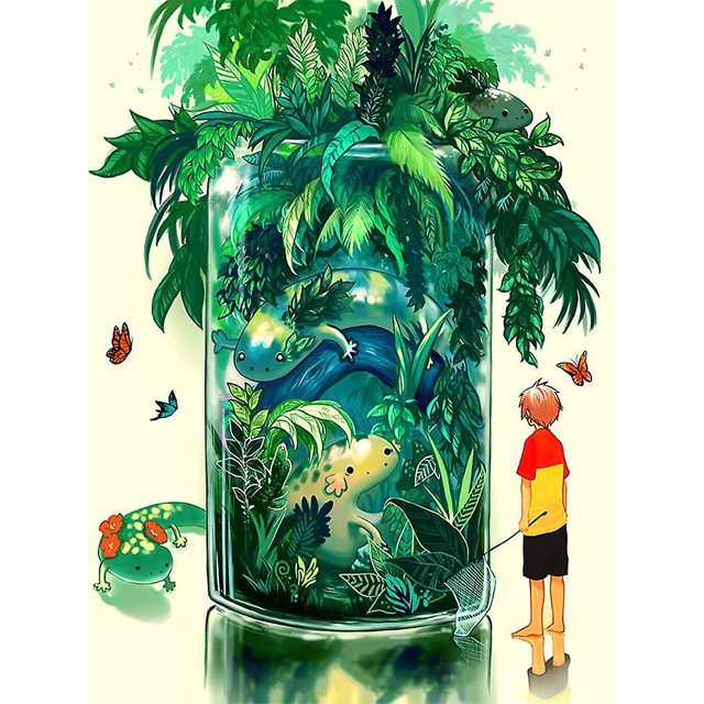 30 X 40 Cm, paysage De Monstre Vert Diamond Painting Broderie Diamant Peinture Canevas 5d Tableau Enfant Adulte Strass Lot Puzzle Dessin Decorati