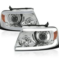 Spec-D Tuning Chrome LED Tube Bar Projector Headlights Compatible with 2004-2008 Ford F-150, 2006-2008 Lincoln Mark LT, Left   Right Pair Headlamps Assembly
