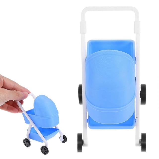 Realistic Miniature Dollhouse Stroller for Decoration Blue Plastic Toy