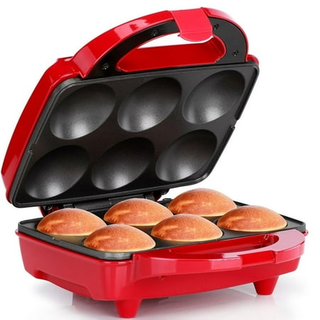 Non-Stick 6-Count Electric Cupcake Maker Machine – Bakes 6 Cupcakes Muffins Pizza Cups Cinnamon Buns – Perfect for Gifts Birthdays Holidays or Bake Sales Red