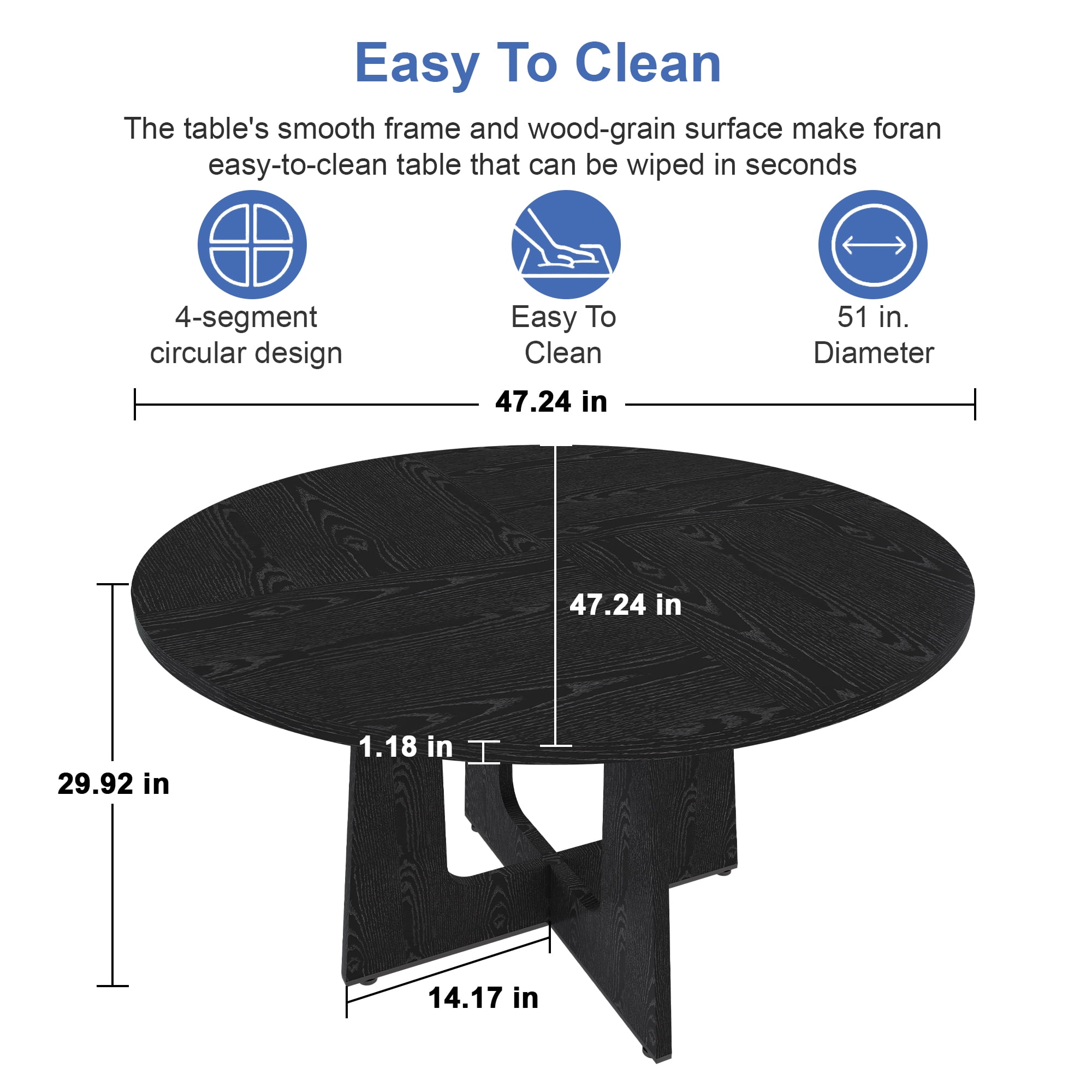 Spiced Round Dining Table for 4-47 Inch Farmhouse Kitchen Table, MDF Circle Table with Wood Grain Finish, 300lb Weight Capacity, Easy Assembly for Dining Room, Kitchen, Living Room