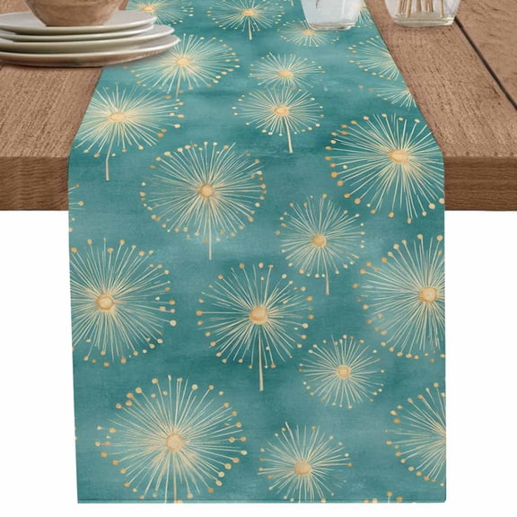 nqOlkjepod Teal Green Dandelion Table Runner 60 Inches Long Farmhouse Dress Scarves, Pastoral Botanical Blossom Dining Tablerunner for Coffee Table/Kitchen Island/Party Décor, 13" x 60"