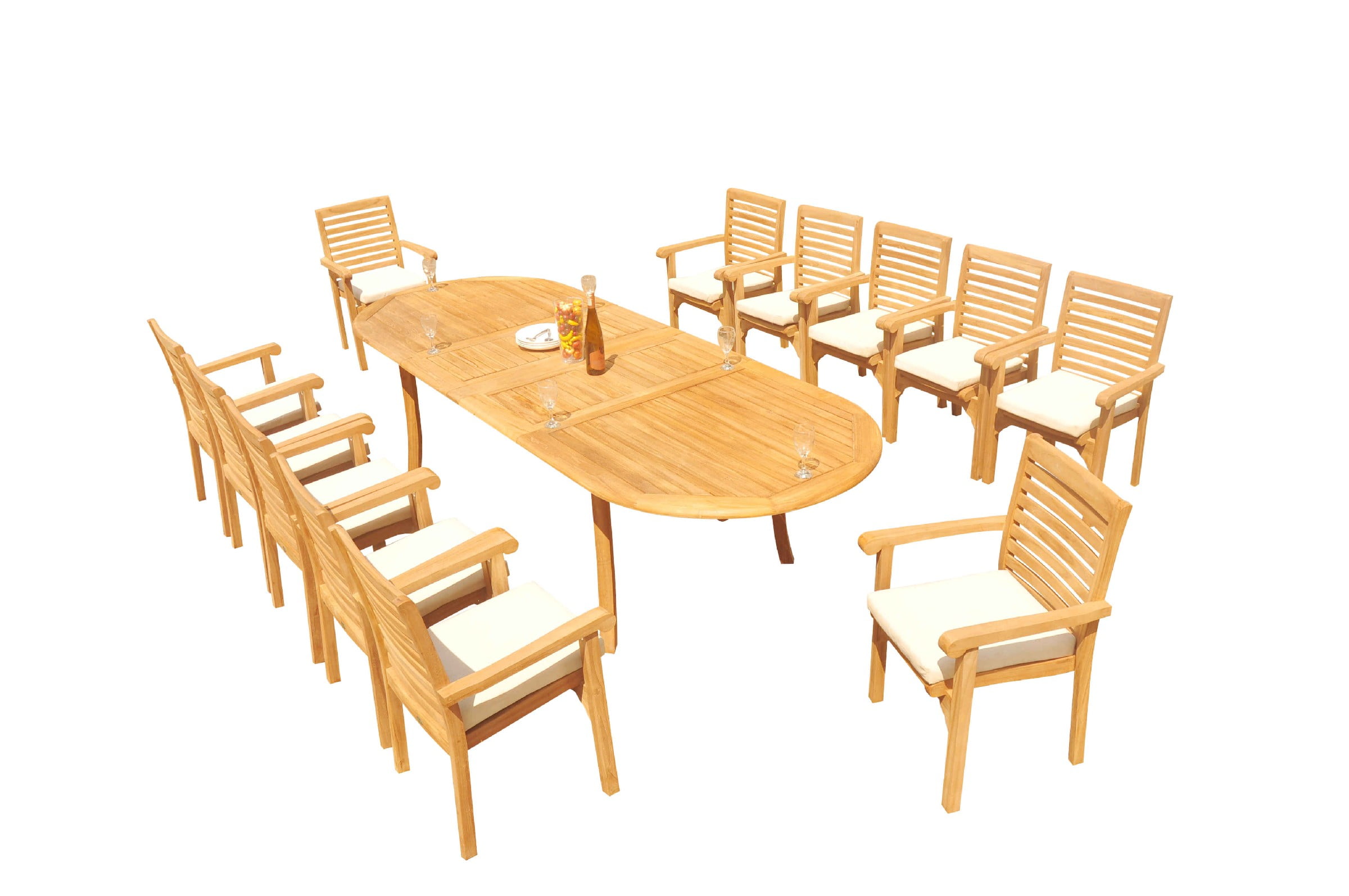 GradeA Teak Dining Set 12 Seater 13 Pc 118" Oval Table And 12 Hari