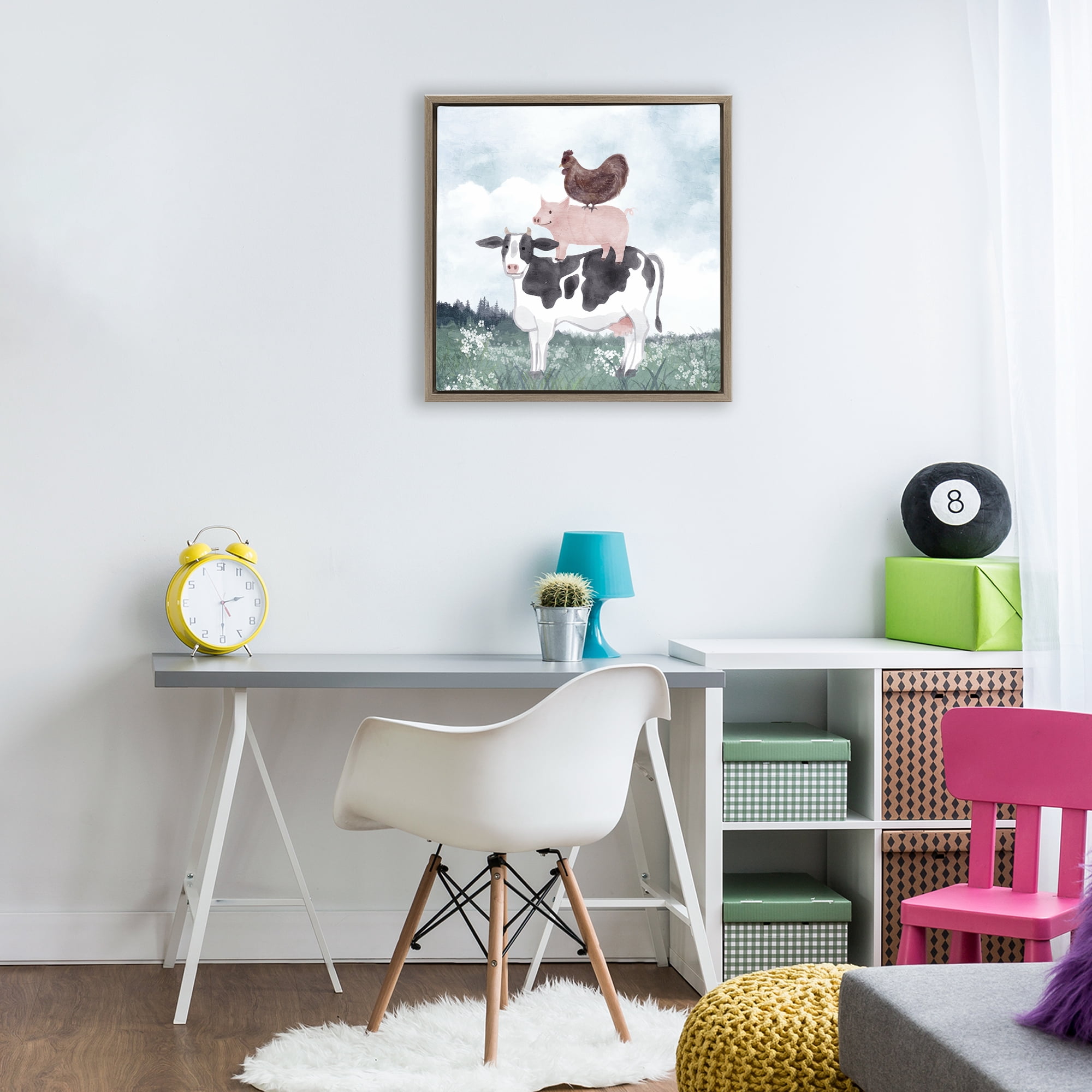Stupell Industries Muted Stacked Farm Animals Brown Framed Floater Canvas Wall Art, design by Kim Allen