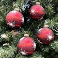 thumbnail image 5 of Glass Christmas Tree Ornaments - 67mm/2.63" [4 Pieces] Decorated Balls from Christmas by Krebs Seamless Hanging Holiday Decor (Red Velvet with Starbursts and Stripes), 5 of 5