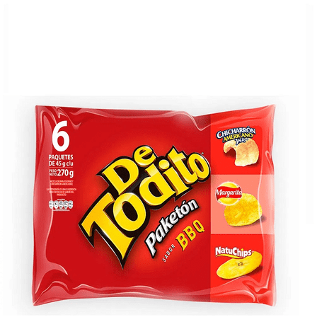 De Todito Paketón 270g BBQ Style Assorted Chips (Bag of 6) - Imported from Colombia