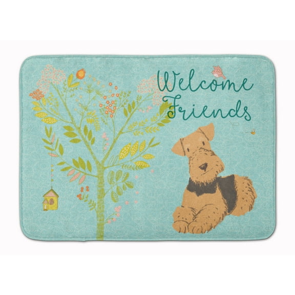 Carolines Treasures BB7625RUG Welcome Friends Airedale Terrier Machine Washable Memory Foam Mat 19 X 27" multicolor