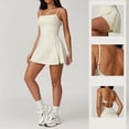 thumbnail image 2 of Vestido deportivo 2 en 1 con dobladillo dividido para mujer, vestidos con sujetador y pantalones cortos incorporados, vestido de tenis sin espalda con tirantes finos sin mangas, 2 of 6