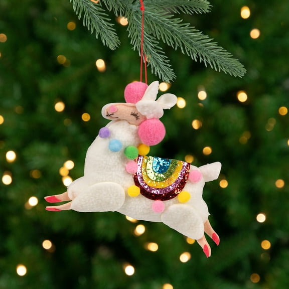 Northlight Plush Llama with Rainbow Saddle Christmas Ornament - 7.5"