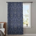 thumbnail image 3 of Navy Blue Semi Sheer Curtains Drapes for Living Room, Bedroom, French Doors Window 108 Inches Long, Boho Vintage Ethnic Tribe Abstract Art Rod Pocket Chiffon Curtain Drapery Voile Draperies Panel, 3 of 8