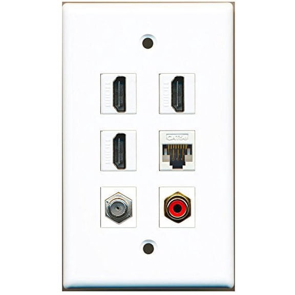 RiteAV - 3 HDMI 1 Port RCA Red 1 Port Coax Cable TV- F-Type 1 Port Cat5e Ethernet White Wall Plate