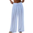 thumbnail image 3 of Women's Linen Pants High Waisted Pant Summer Casual Wide Leg Drawstring Trousers Beach Vacation Clothes by Yigetop Light blue L, 3 of 7
