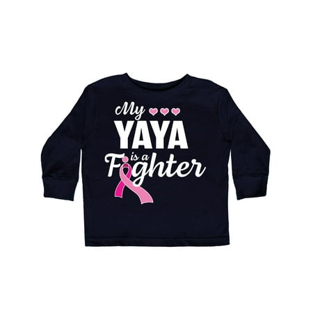 

Inktastic Breast Cancer Awareness My Yaya is a Fighter Gift Toddler Boy or Toddler Girl Long Sleeve T-Shirt
