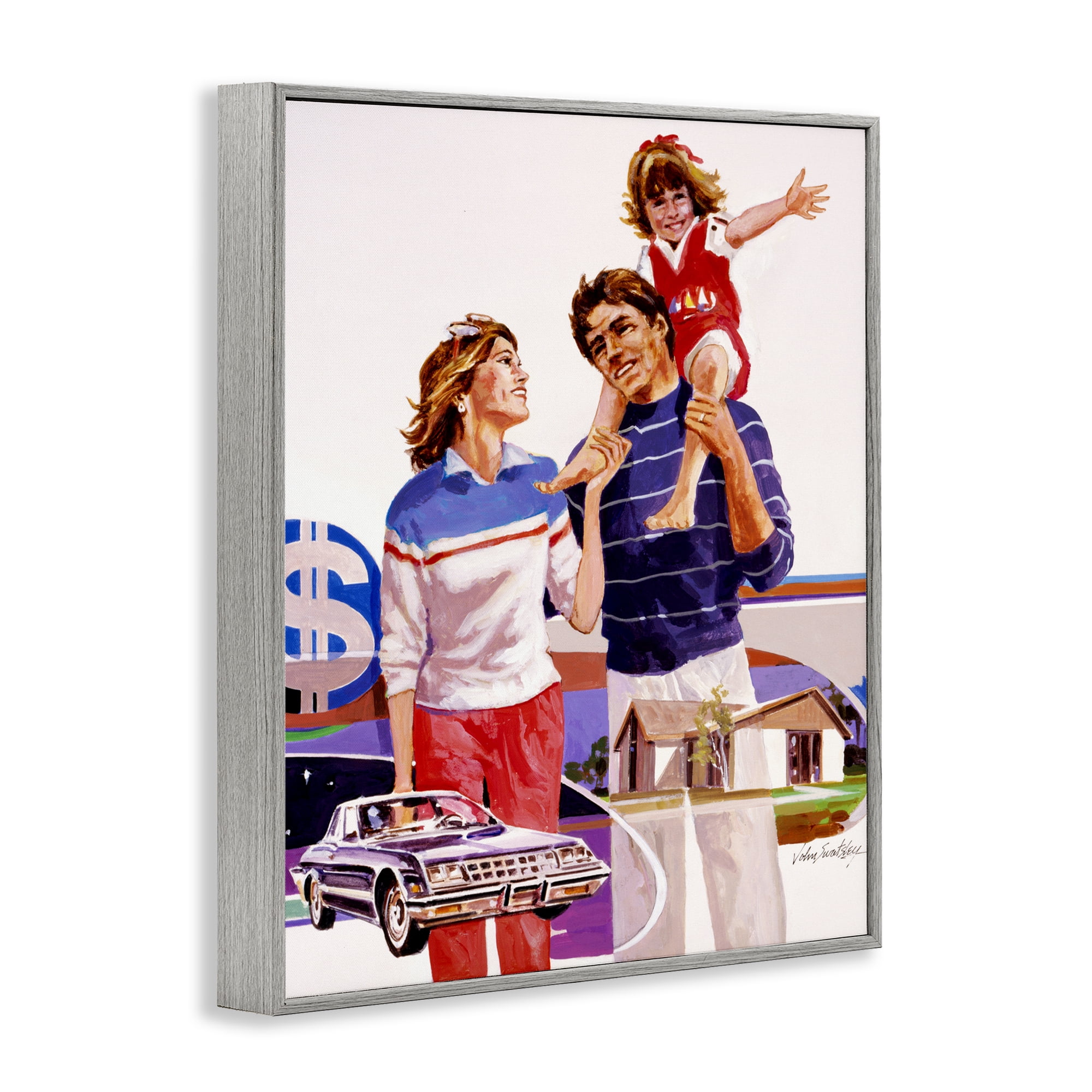 Retro Family Nostalgia Portrait Gray Framed Giclee Art, design by Wind River Studios