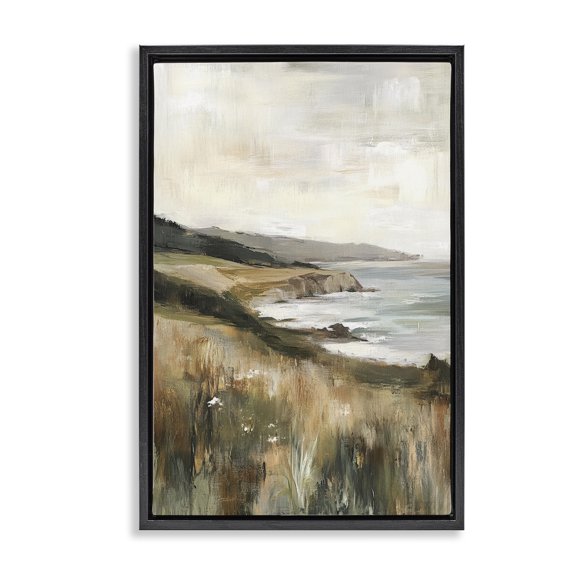 Stupell Industries Coastal Northern Coast Seaside Landscape Black Floating Frame Canvas Art, 17 x 25, by Petals Prints Design