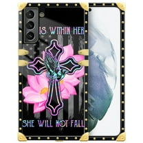 FKBRCL4U Compatible with Samsung Galaxy S21 Case, Praying Cross Hands Luxury Golden Decoration for Girl Women Soft TPU Shockproof Protective Hard PC Back