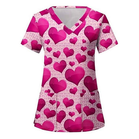 

MELDVDIB Women s Printing Stretch Scrub Top with Pockets V-Neck Comfy Scrub Top Tunic Top